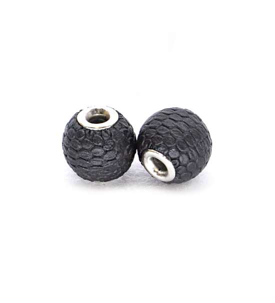 Perla ciambella similpelle pitonata (2 pezzi) 14 mm - Nero
